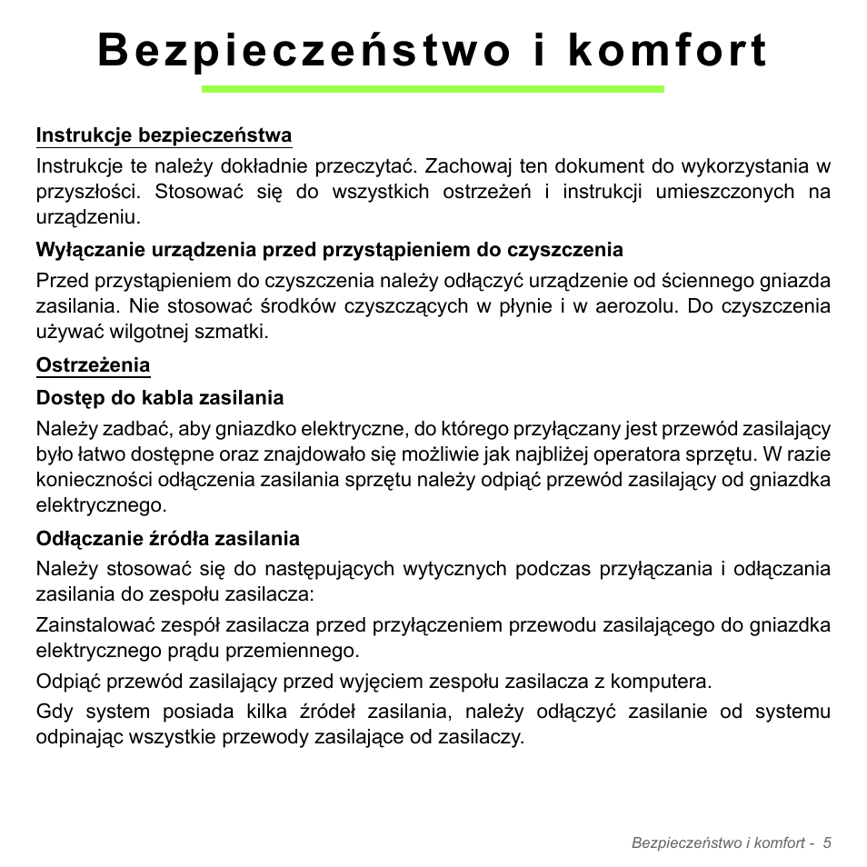 Bezpieczeństwo i komfort | Acer W700P User Manual | Page 1335 / 3264