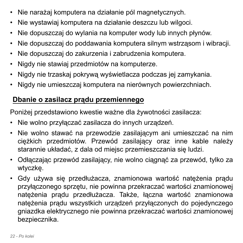 Dbanie o zasilacz prądu przemiennego | Acer W700P User Manual | Page 1352 / 3264