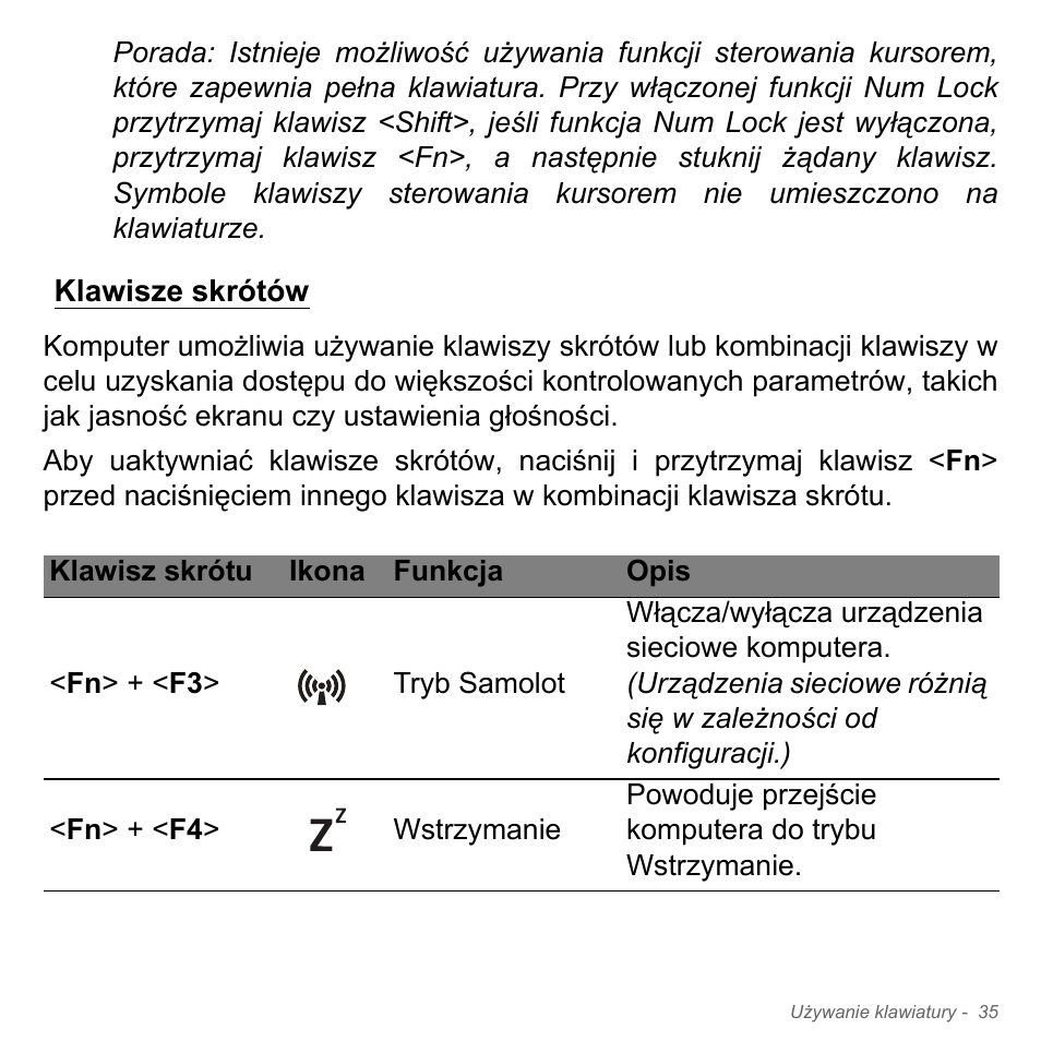 Klawisze skrótów | Acer W700P User Manual | Page 1365 / 3264