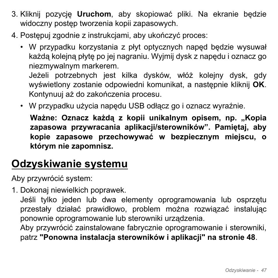 Odzyskiwanie systemu | Acer W700P User Manual | Page 1377 / 3264