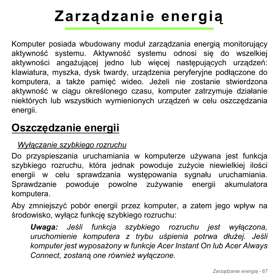 Zarządzanie energią, Oszczędzanie energii | Acer W700P User Manual | Page 1397 / 3264