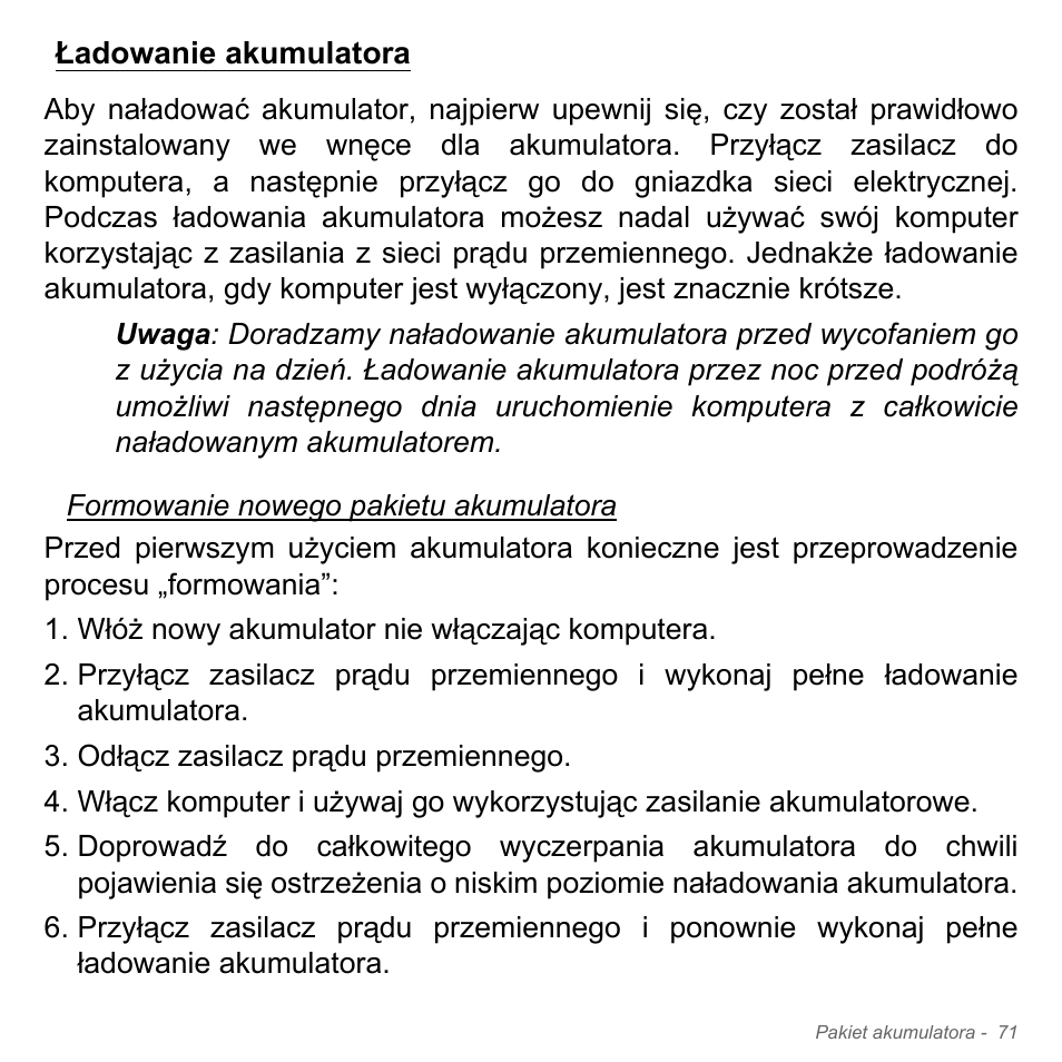 Ładowanie akumulatora | Acer W700P User Manual | Page 1401 / 3264