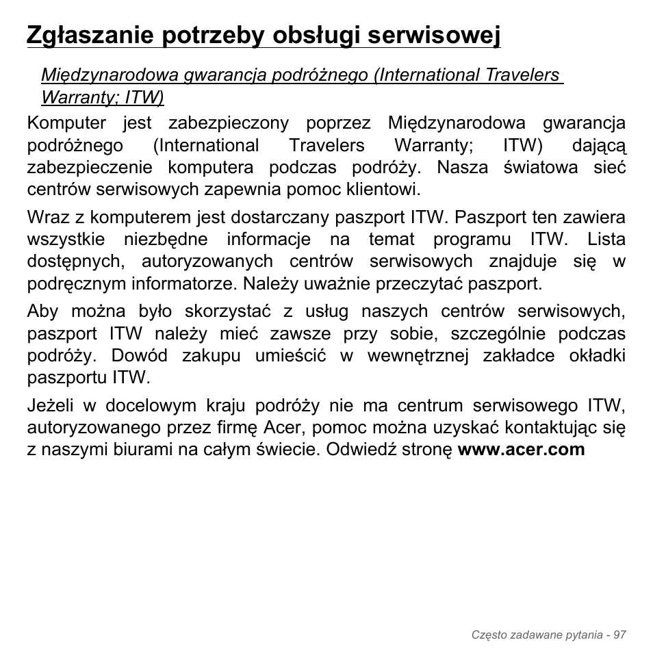 Zgłaszanie potrzeby obsługi serwisowej | Acer W700P User Manual | Page 1427 / 3264