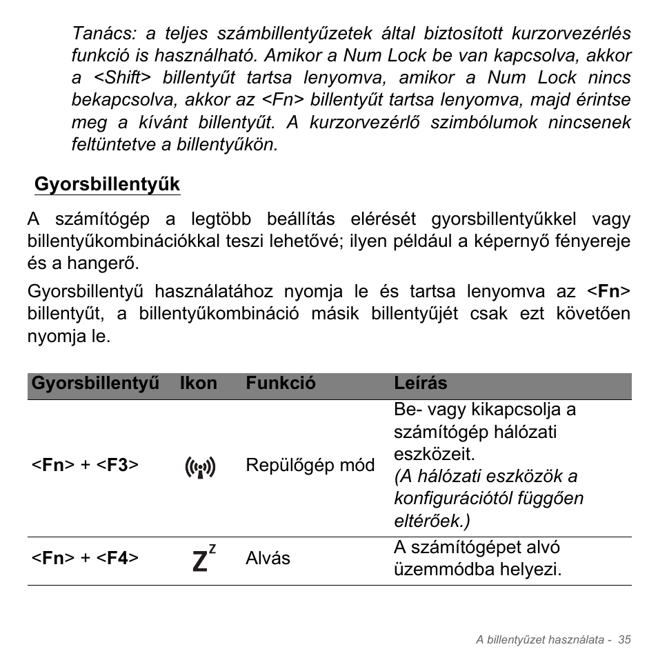 Gyorsbillentyűk | Acer W700P User Manual | Page 1481 / 3264