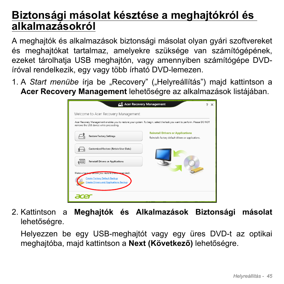 Biztonsági másolat késztése a meghajtókról, És alkalmazásokról | Acer W700P User Manual | Page 1491 / 3264