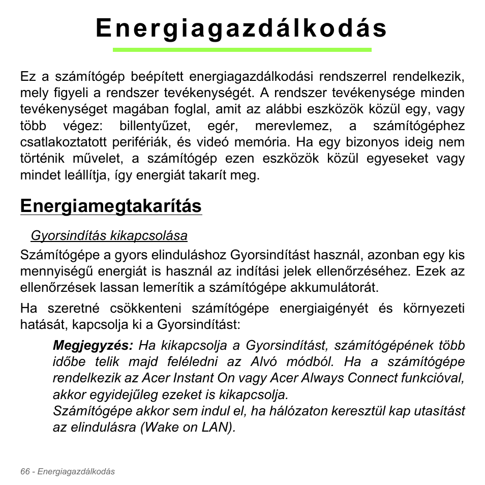 Energiagazdálkodás, Energiamegtakarítás | Acer W700P User Manual | Page 1512 / 3264