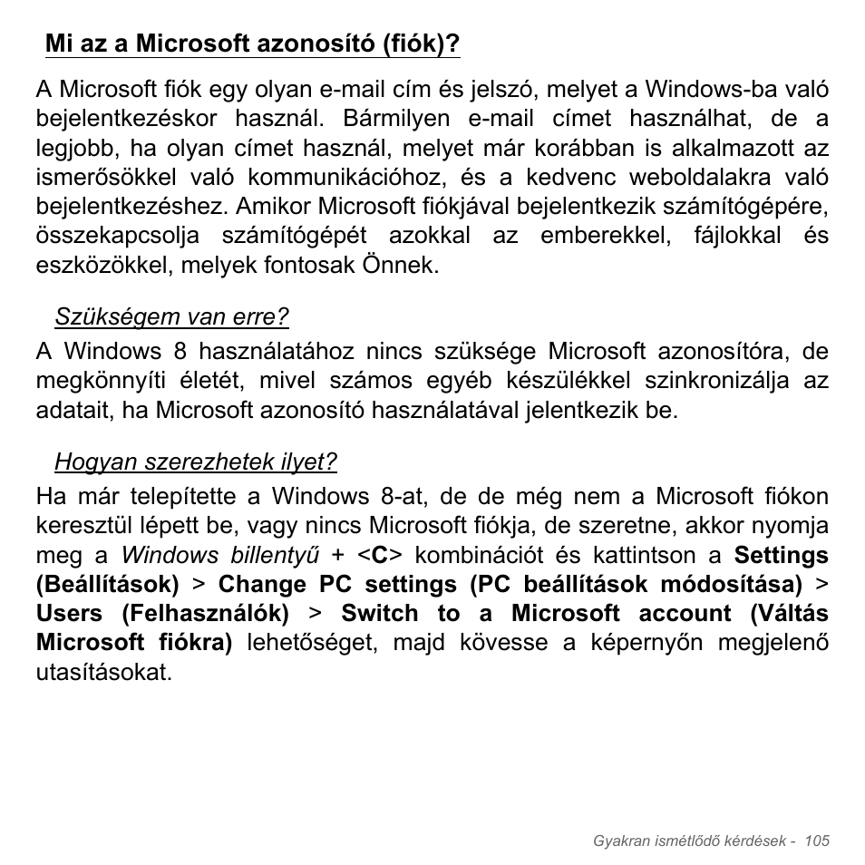 Mi az a microsoft azonosító (fiók) | Acer W700P User Manual | Page 1551 / 3264