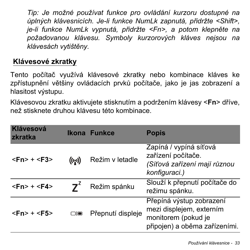 Klávesové zkratky | Acer W700P User Manual | Page 1593 / 3264