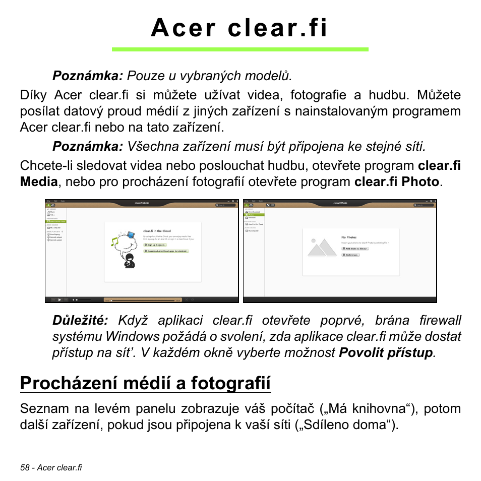 Acer clear.fi, Procházení médií a fotografií | Acer W700P User Manual | Page 1618 / 3264