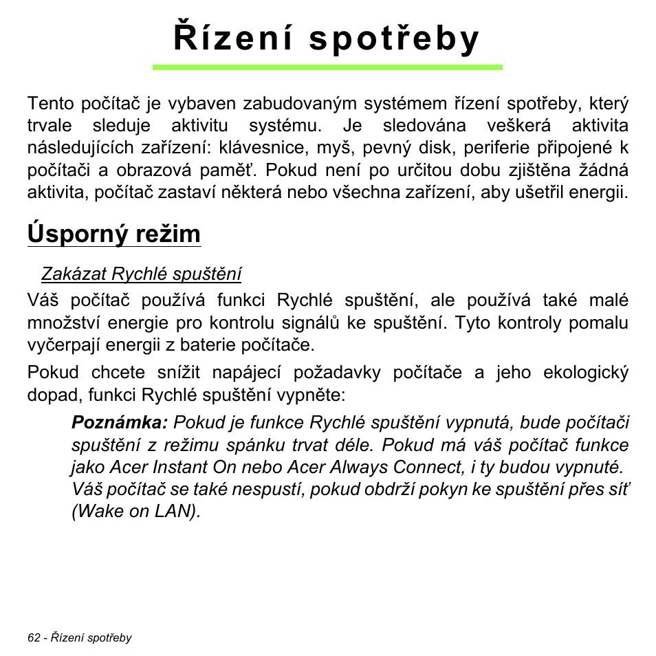 Řízení spotřeby, Úsporný režim | Acer W700P User Manual | Page 1622 / 3264