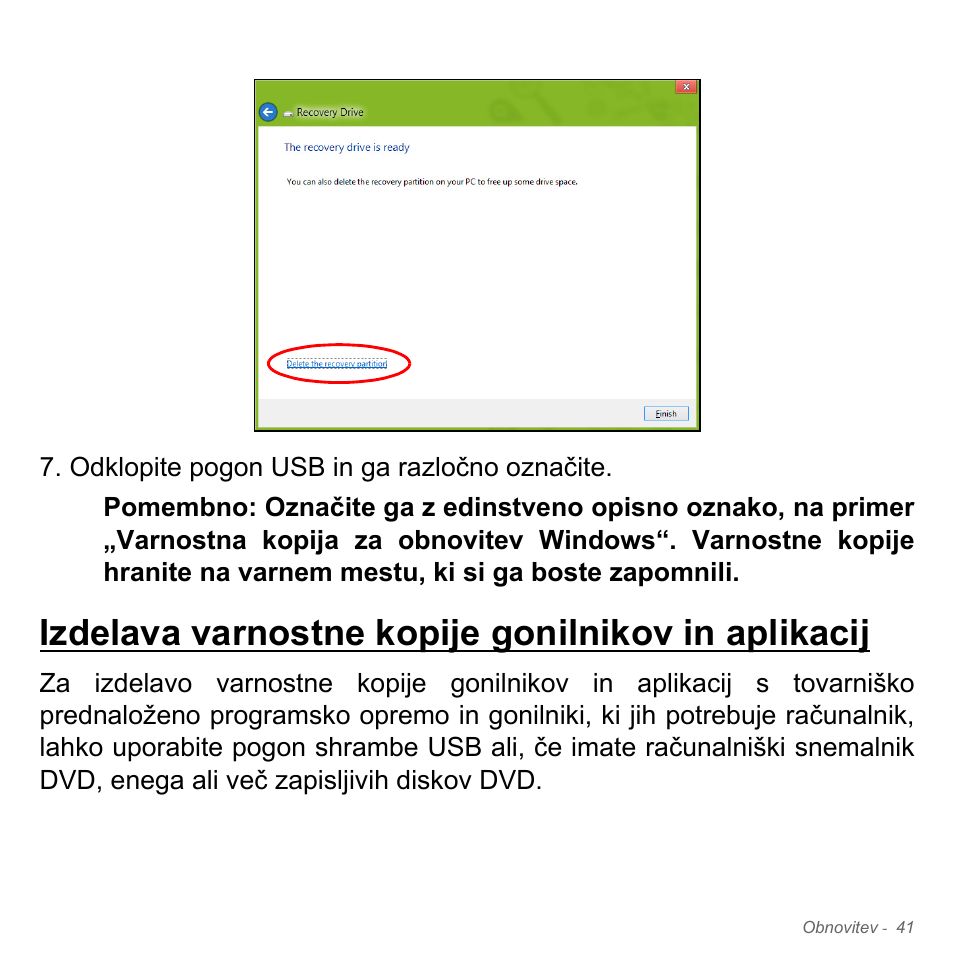 Izdelava varnostne kopije gonilnikov in aplikacij | Acer W700P User Manual | Page 1815 / 3264