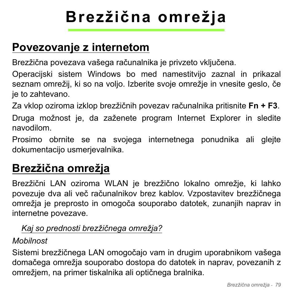 Brezžična omrežja, Povezovanje z internetom, Povezovanje z internetom brezžična omrežja | Acer W700P User Manual | Page 1853 / 3264