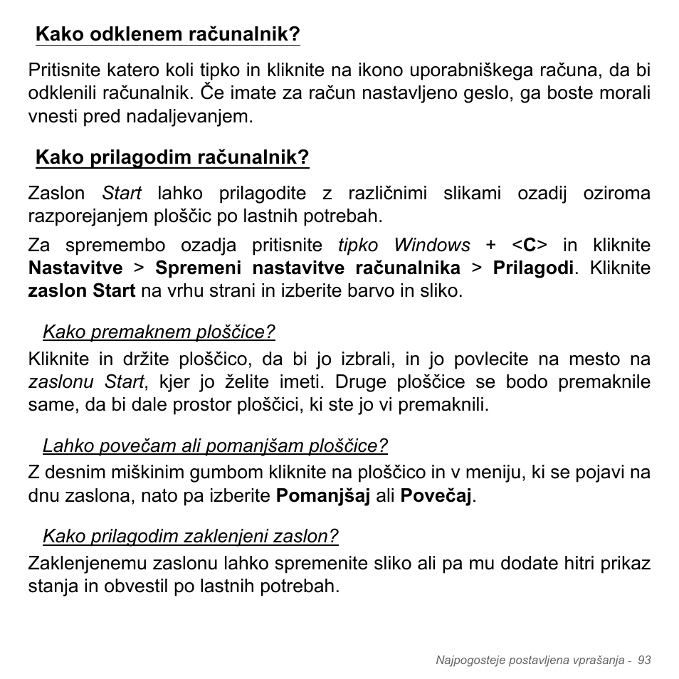 Kako odklenem računalnik, Kako prilagodim računalnik | Acer W700P User Manual | Page 1867 / 3264