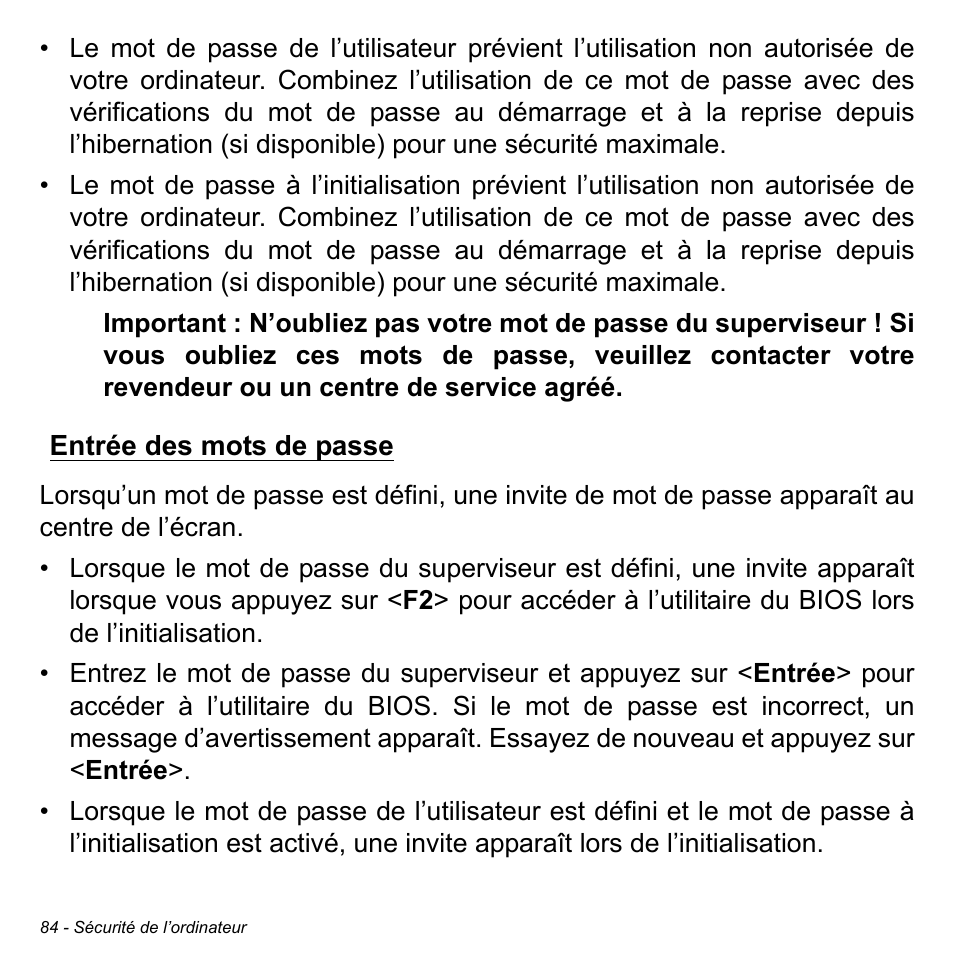 Entrée des mots de passe | Acer W700P User Manual | Page 188 / 3264