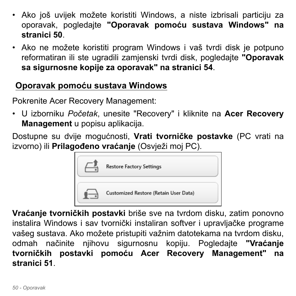 Oporavak pomoću sustava windows | Acer W700P User Manual | Page 1930 / 3264