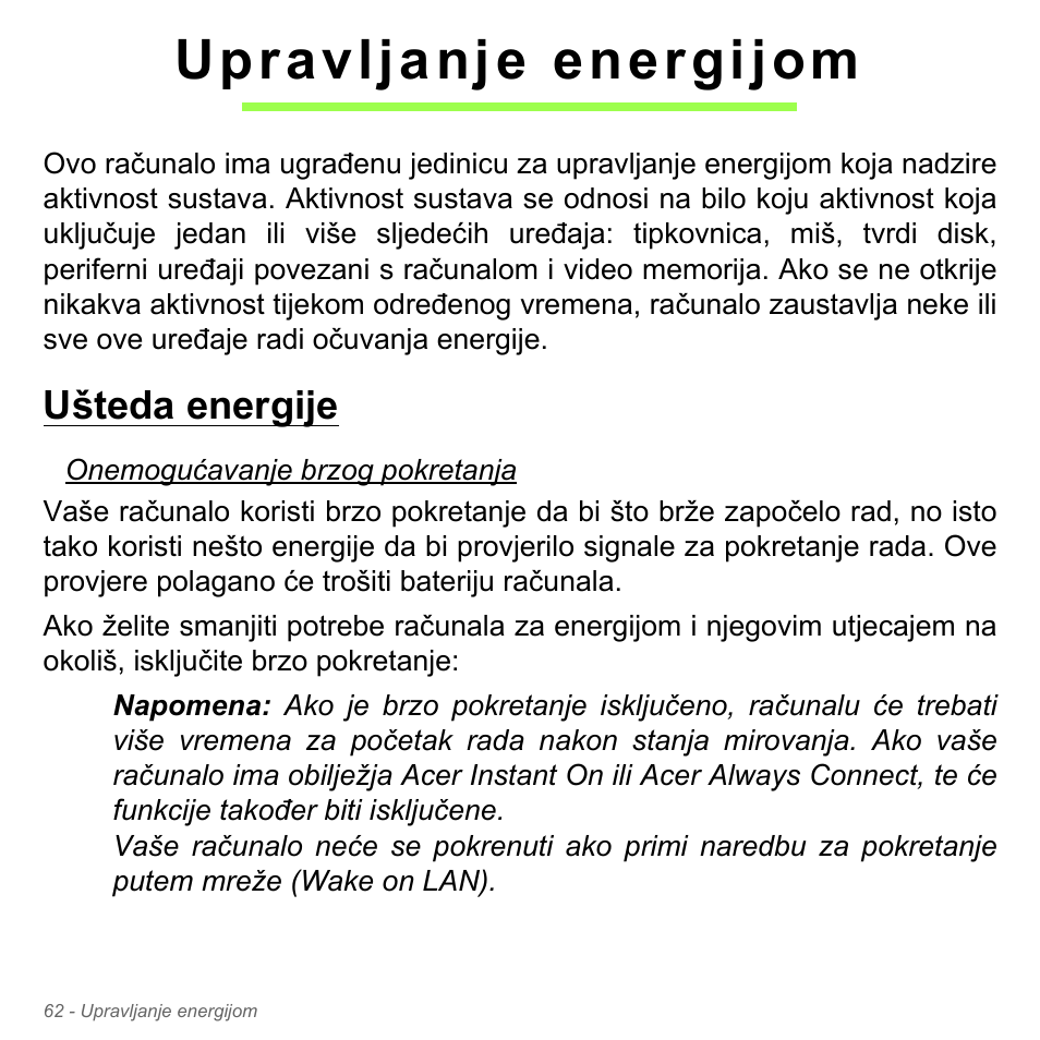 Upravljanje energijom, Ušteda energije | Acer W700P User Manual | Page 1942 / 3264
