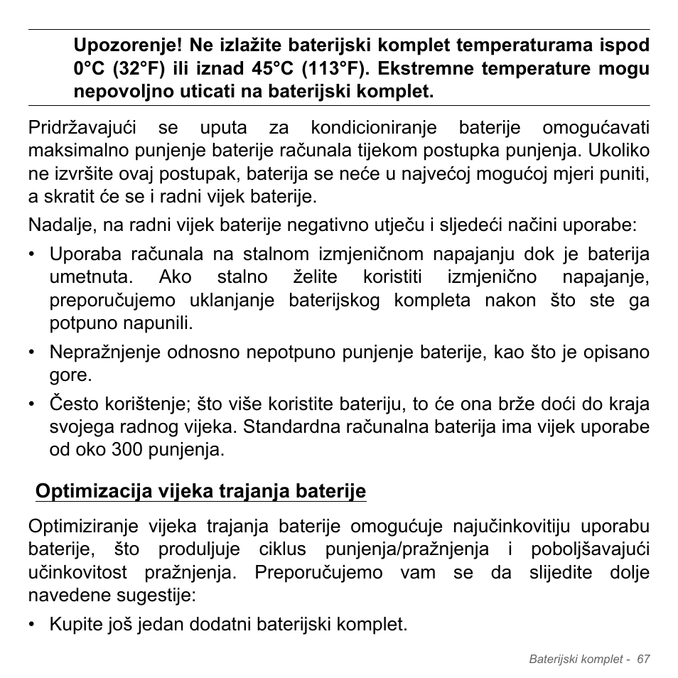 Optimizacija vijeka trajanja baterije | Acer W700P User Manual | Page 1947 / 3264
