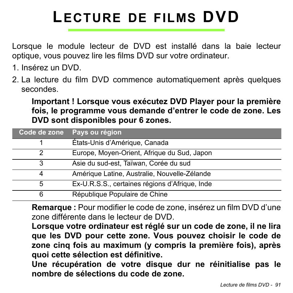 Lecture de films dvd, Ecture, Films | Acer W700P User Manual | Page 195 / 3264