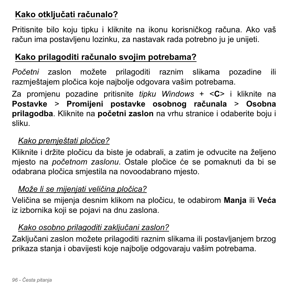 Kako otključati računalo, Kako prilagoditi računalo svojim potrebama | Acer W700P User Manual | Page 1976 / 3264