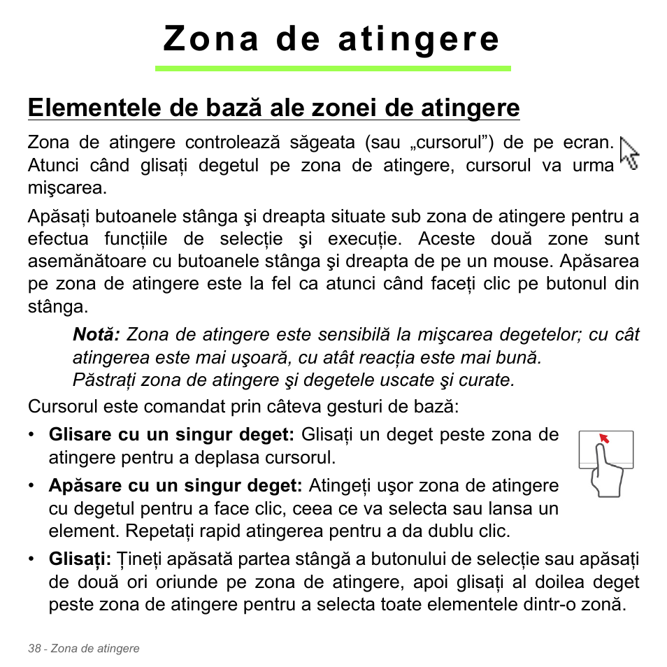 Zona de atingere, Elementele de bază ale zonei de atingere | Acer W700P User Manual | Page 2026 / 3264