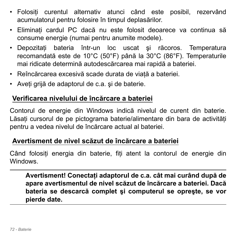 Verificarea nivelului de încărcare a bateriei | Acer W700P User Manual | Page 2060 / 3264