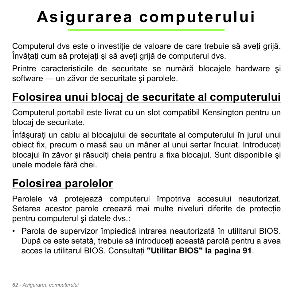 Asigurarea computerului, Folosirea parolelor | Acer W700P User Manual | Page 2070 / 3264