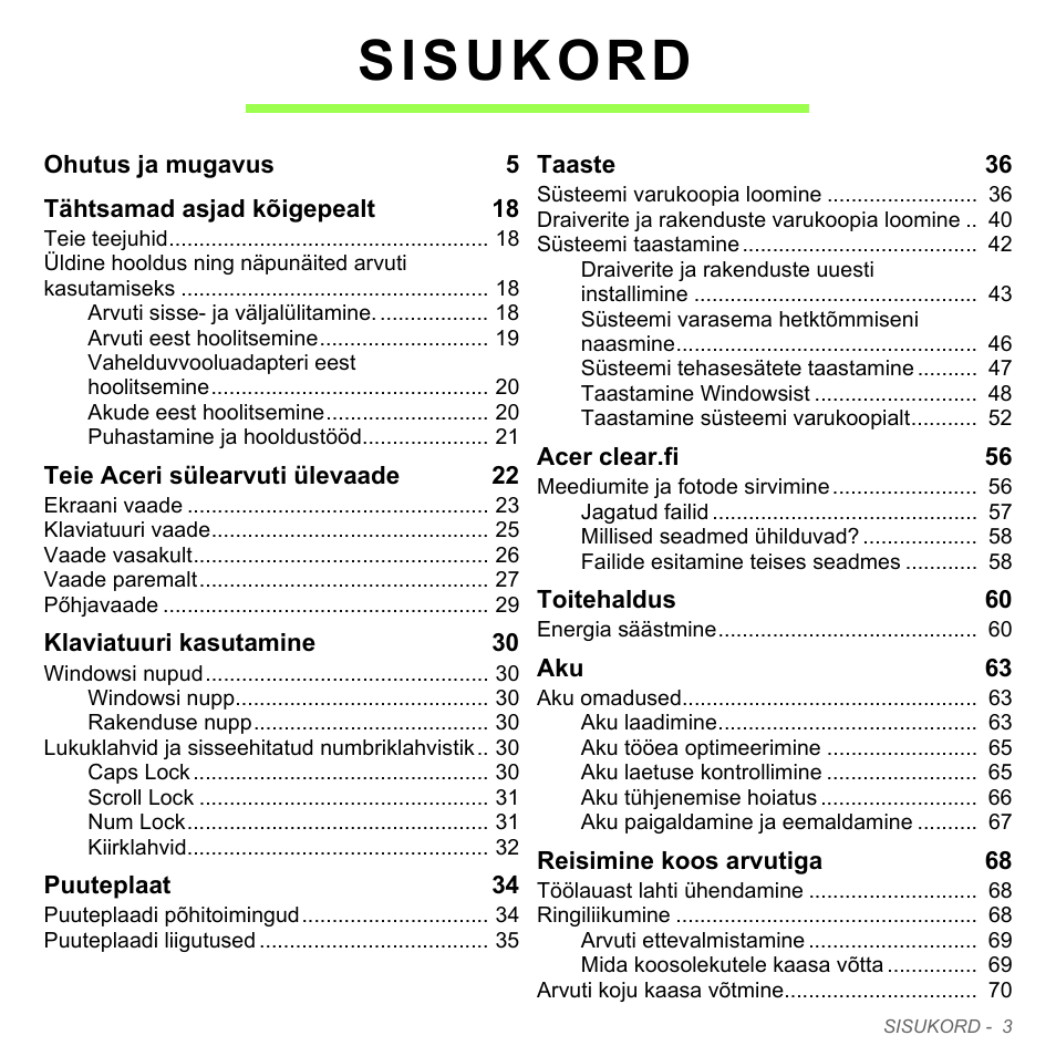 Sisukord | Acer W700P User Manual | Page 2225 / 3264