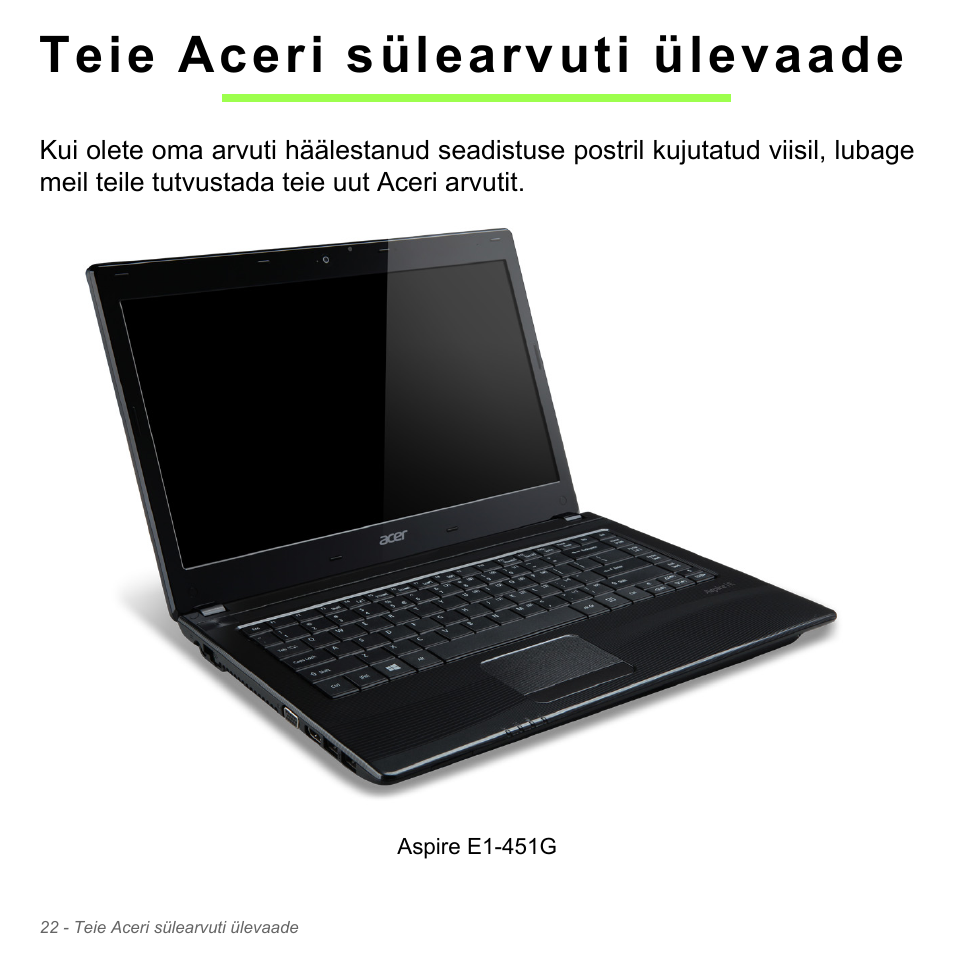 Teie aceri sülearvuti ülevaade | Acer W700P User Manual | Page 2244 / 3264