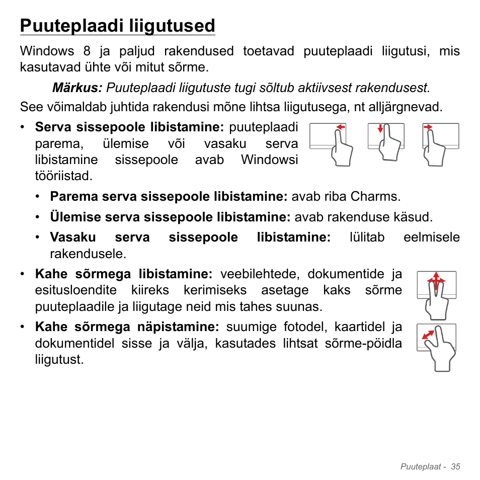 Puuteplaadi liigutused | Acer W700P User Manual | Page 2257 / 3264