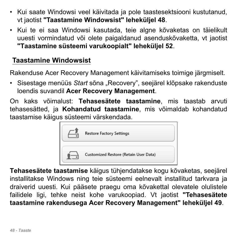 Taastamine windowsist | Acer W700P User Manual | Page 2270 / 3264