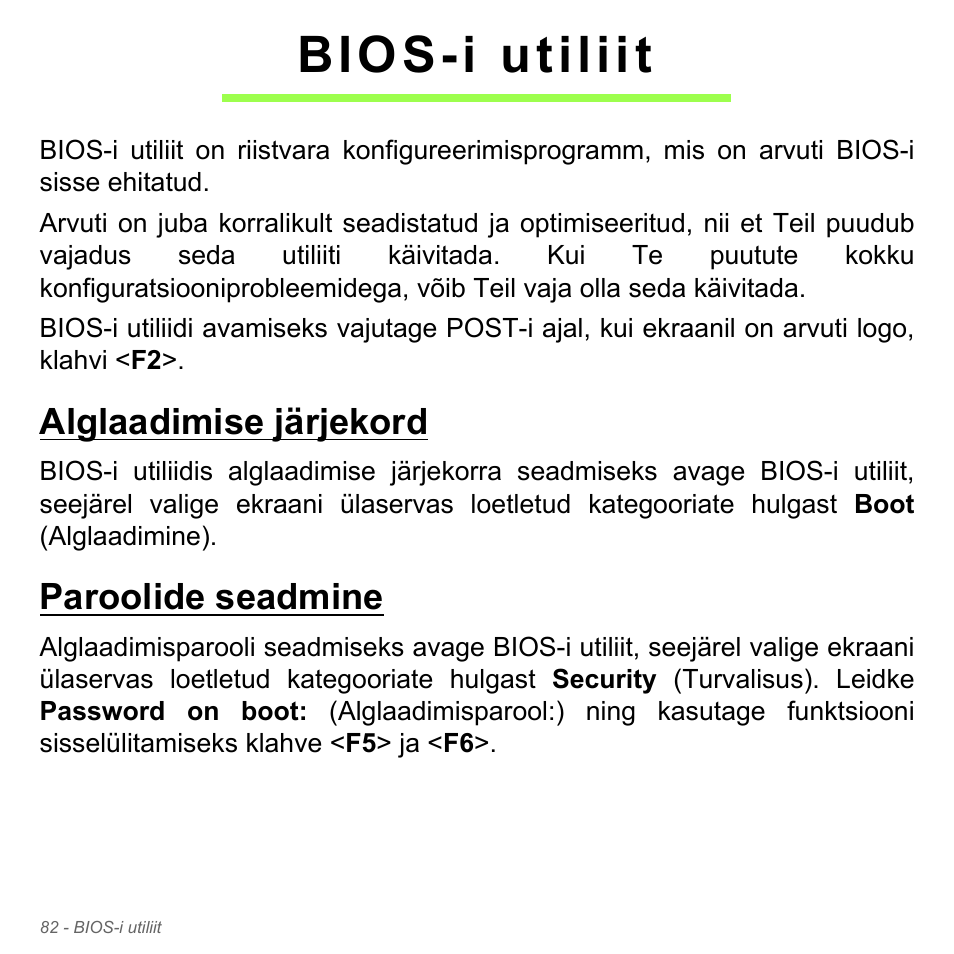 Bios-i utiliit, Alglaadimise järjekord, Paroolide seadmine | Acer W700P User Manual | Page 2304 / 3264