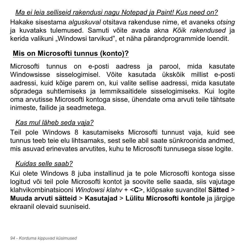 Mis on microsofti tunnus (konto) | Acer W700P User Manual | Page 2316 / 3264