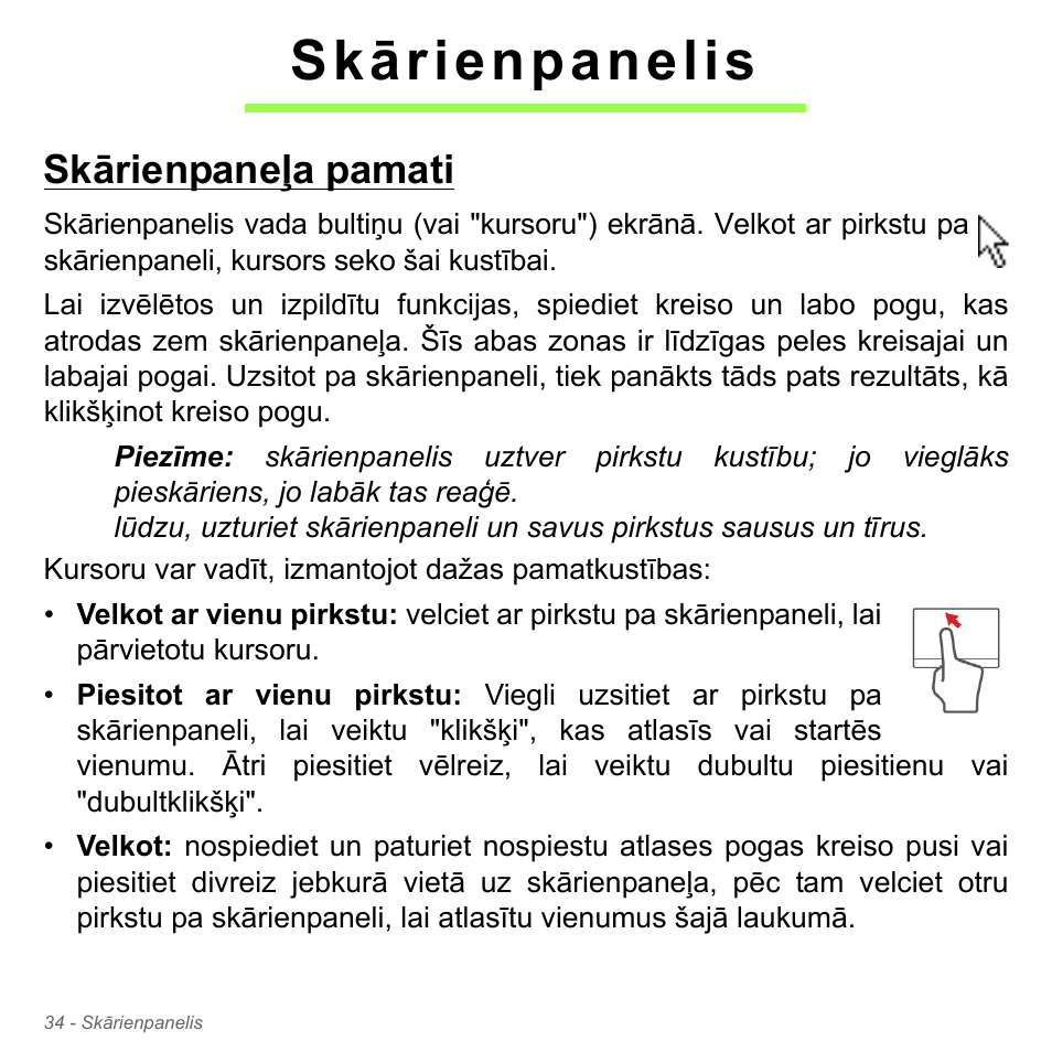 Skārienpanelis, Skārienpaneļa pamati | Acer W700P User Manual | Page 2360 / 3264