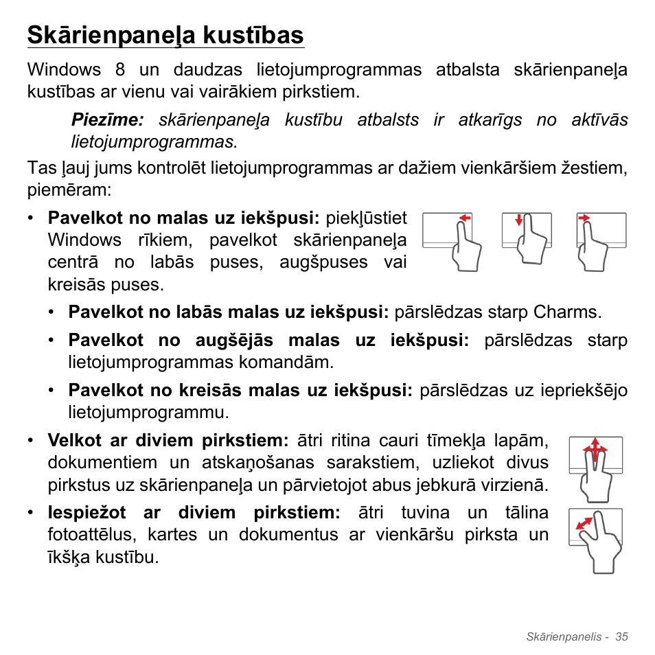 Skārienpaneļa kustības | Acer W700P User Manual | Page 2361 / 3264