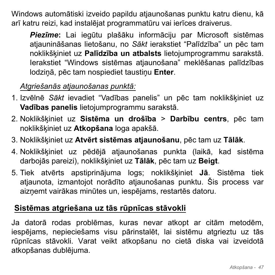 Sistēmas atgriešana uz tās rūpnīcas stāvokli | Acer W700P User Manual | Page 2373 / 3264