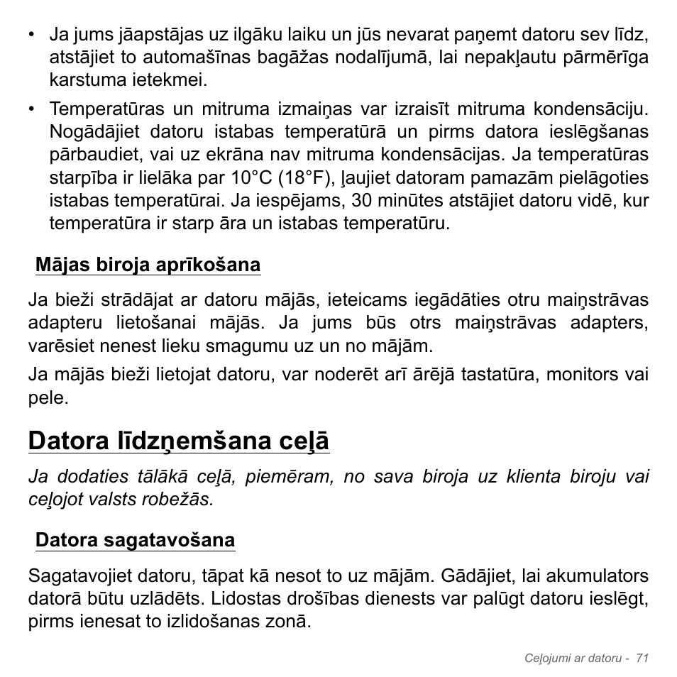 Mājas biroja aprīkošana, Datora līdzņemšana ceļā, Datora sagatavošana | Acer W700P User Manual | Page 2397 / 3264