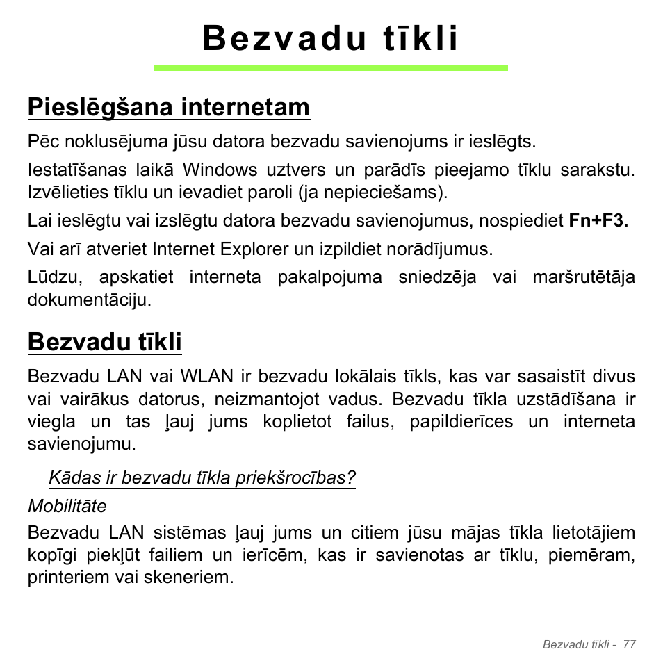 Bezvadu tīkli, Pieslēgšana internetam, Pieslēgšana internetam bezvadu tīkli | Acer W700P User Manual | Page 2403 / 3264