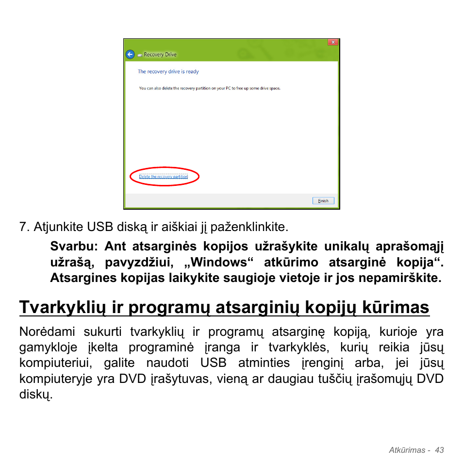 Tvarkyklių ir programų atsarginių kopijų kūrimas | Acer W700P User Manual | Page 2473 / 3264