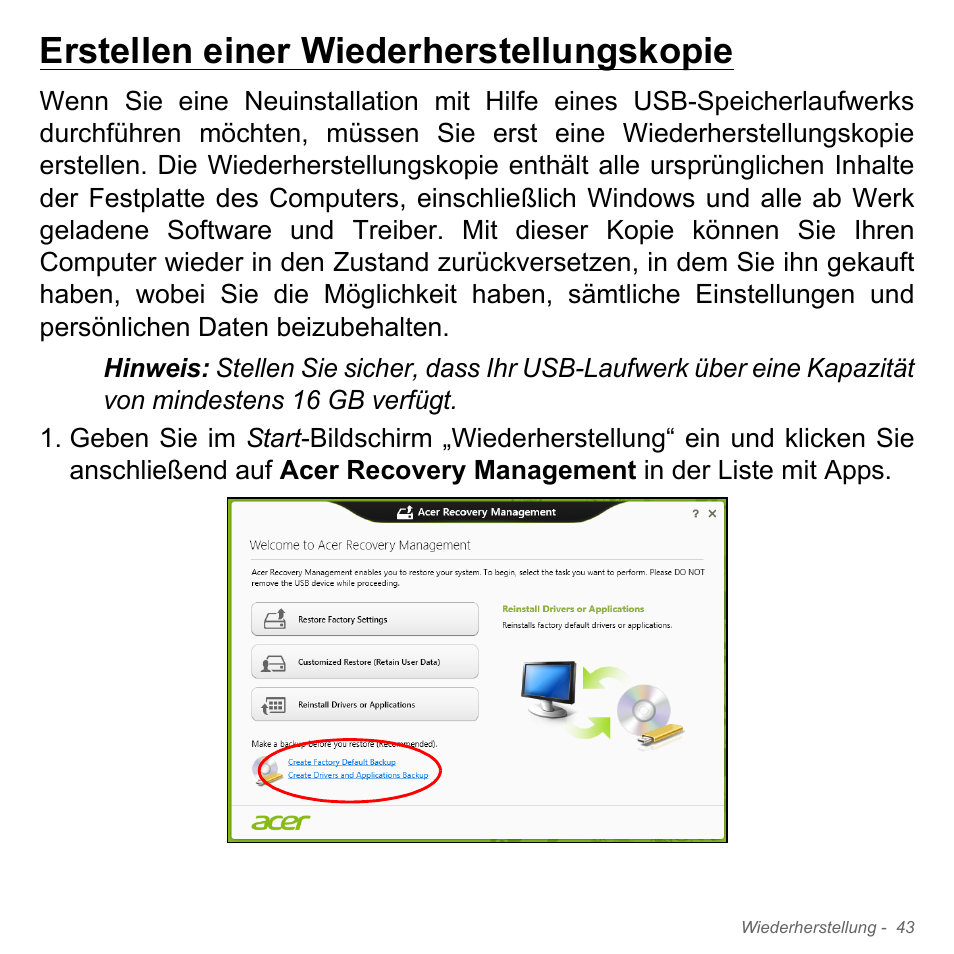 Erstellen einer wiederherstellungskopie | Acer W700P User Manual | Page 261 / 3264