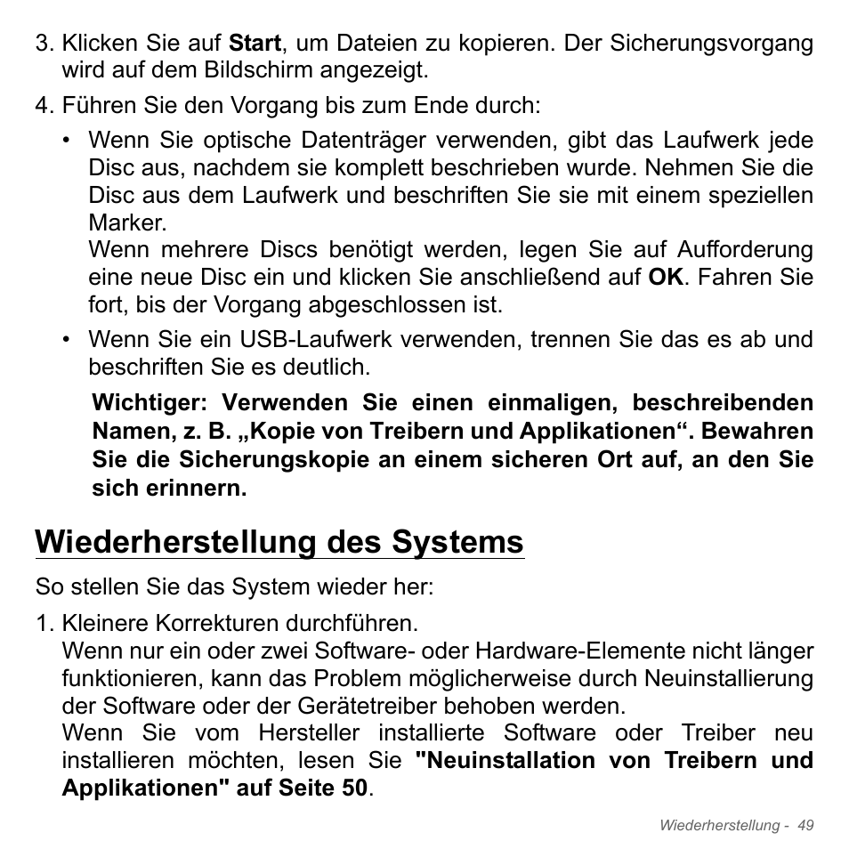 Wiederherstellung des systems | Acer W700P User Manual | Page 267 / 3264