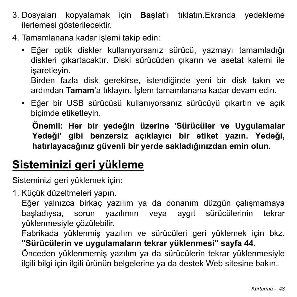 Sisteminizi geri yükleme | Acer W700P User Manual | Page 2705 / 3264