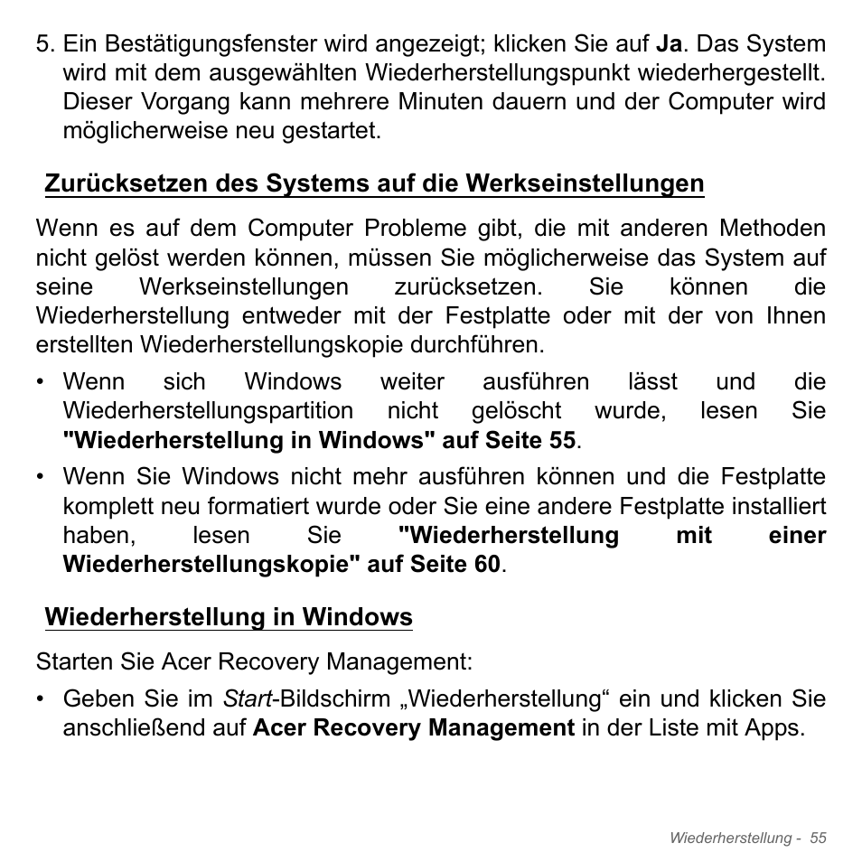 Wiederherstellung in windows | Acer W700P User Manual | Page 273 / 3264