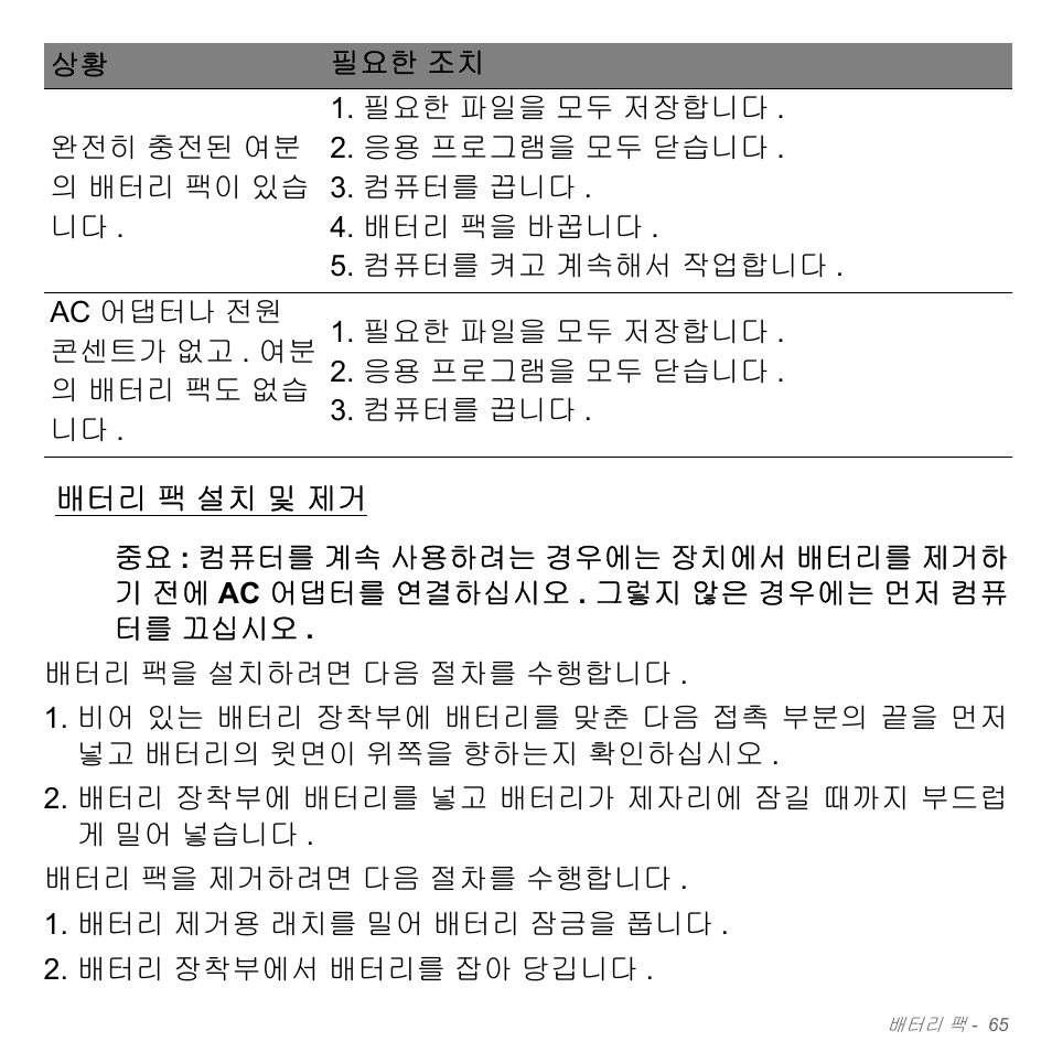 배터리 팩 설치 및 제거, 팩 설치 및 제거 | Acer W700P User Manual | Page 2831 / 3264