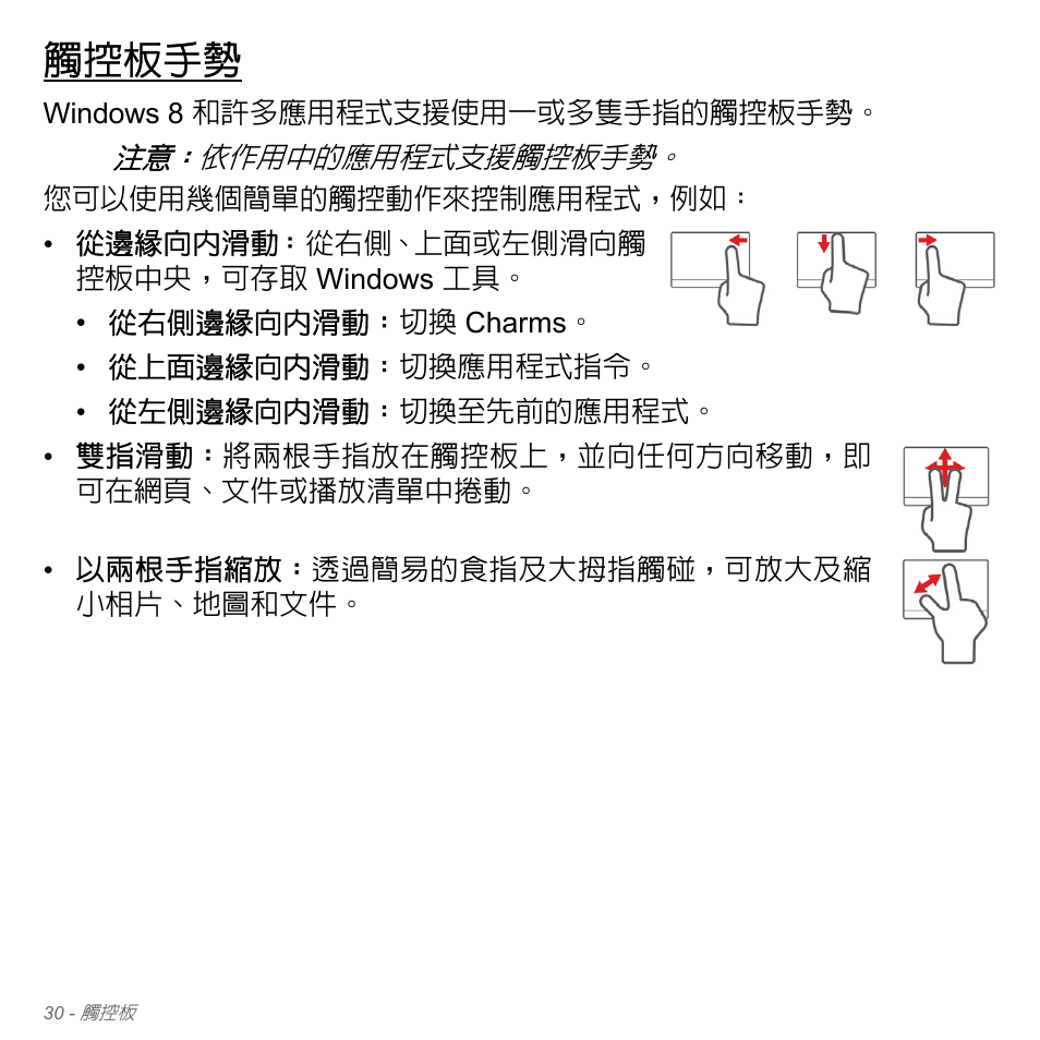 觸控板手勢 | Acer W700P User Manual | Page 2896 / 3264