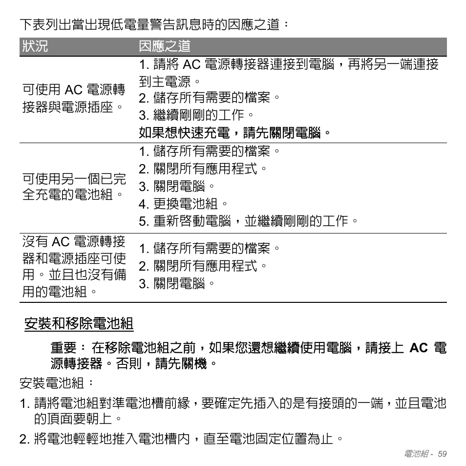 安裝和移除電池組 | Acer W700P User Manual | Page 2925 / 3264