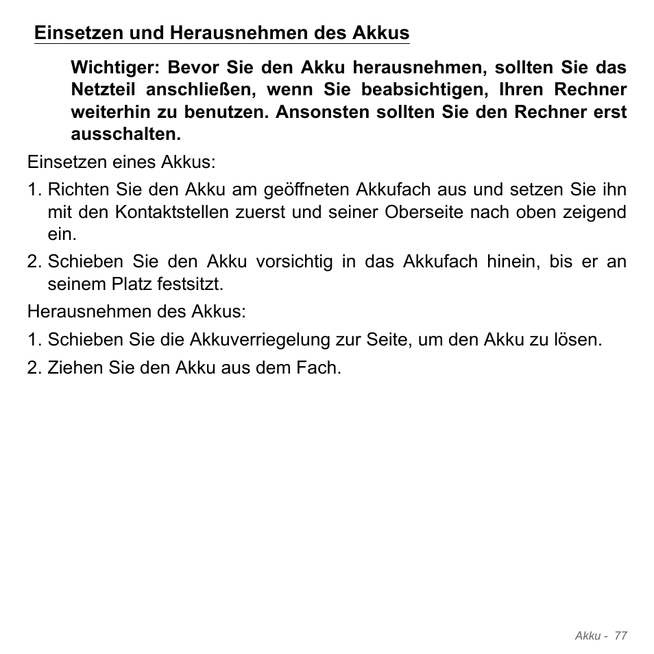 Einsetzen und herausnehmen des akkus | Acer W700P User Manual | Page 295 / 3264