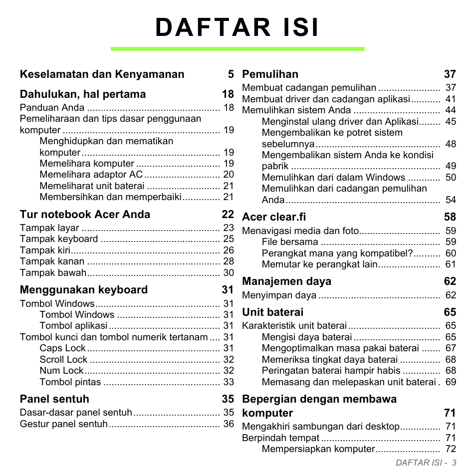 Daftar isi | Acer W700P User Manual | Page 3055 / 3264