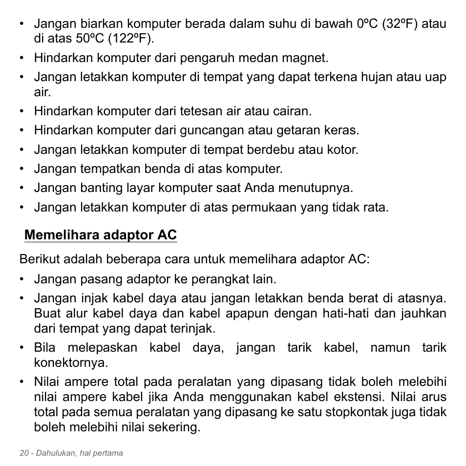 Memelihara adaptor ac | Acer W700P User Manual | Page 3072 / 3264