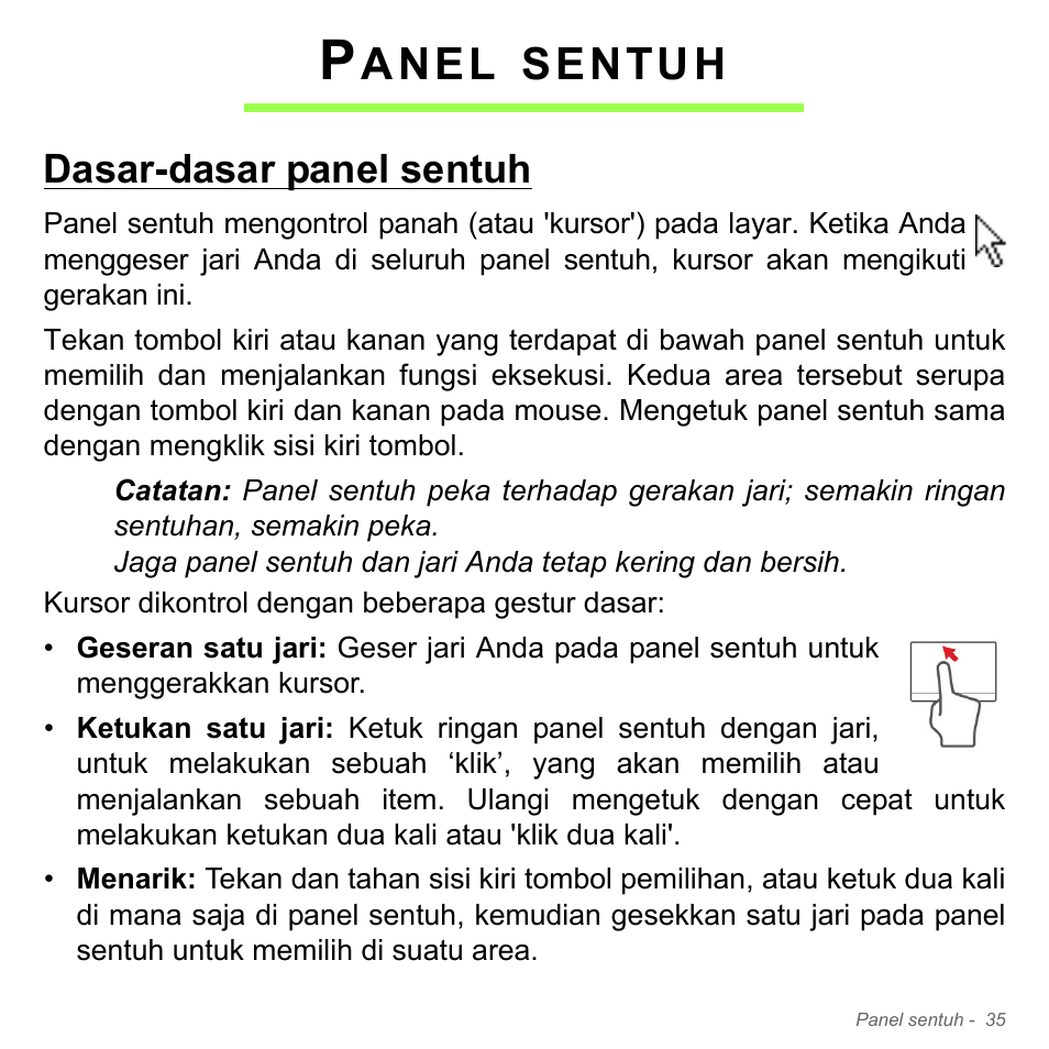 Panel sentuh, Dasar-dasar panel sentuh, Anel | Sentuh | Acer W700P User Manual | Page 3087 / 3264