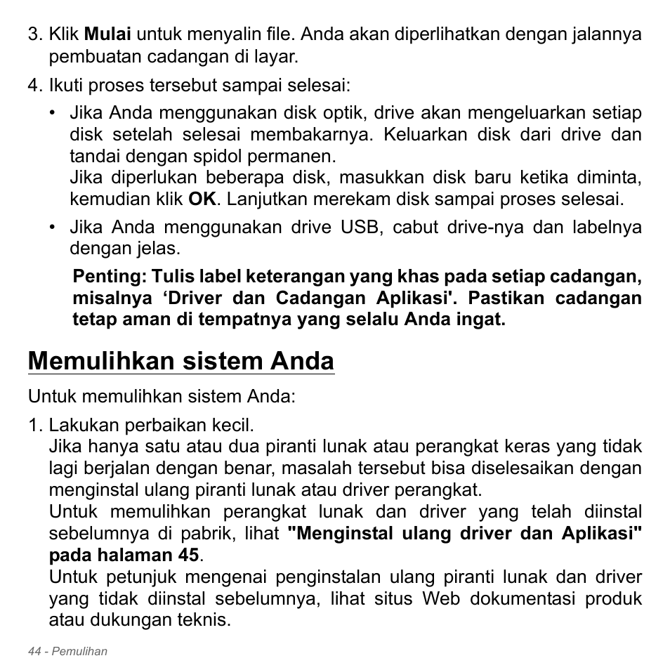 Memulihkan sistem anda | Acer W700P User Manual | Page 3096 / 3264